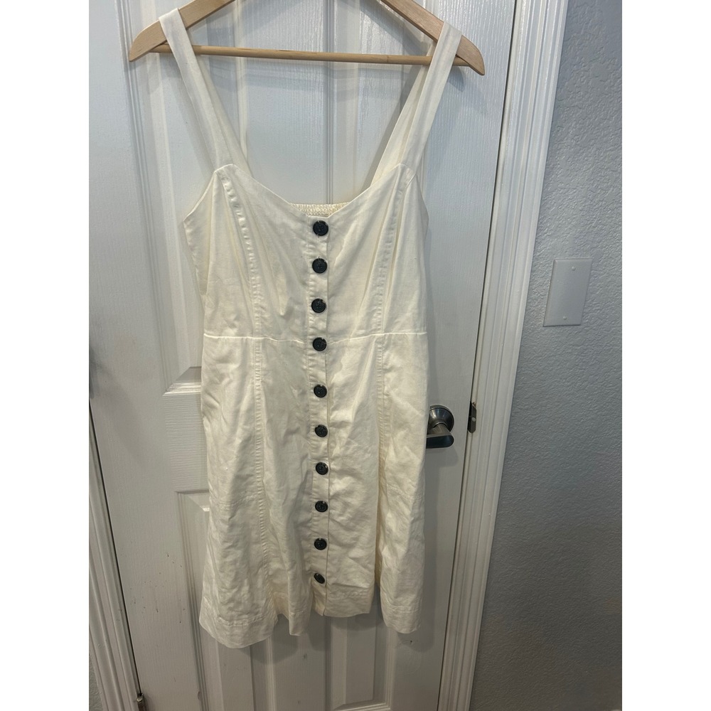 Madewell Womens Linen Blend Button Front Apron Dress Off White Size 8